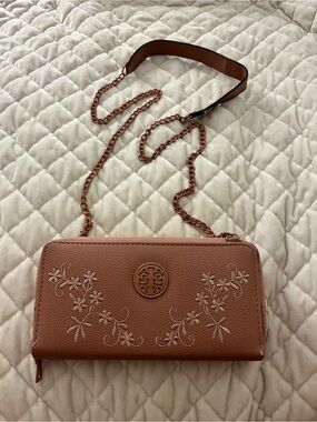 Floral Embroidered Mauve/pink Crossbody Wallet